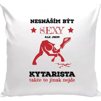 Polštář Polštář bílý 40x40 cm Nesnáším být sexy, ale jsem kytarista