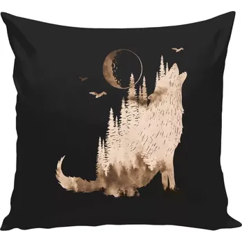 Polštář Polštář černý 40x40 cm Vlk v mlze