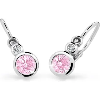 Náušnice Dětské náušnice Cutie NA245F z bílého zlata s růžovými zirkony + Dárek zdarma