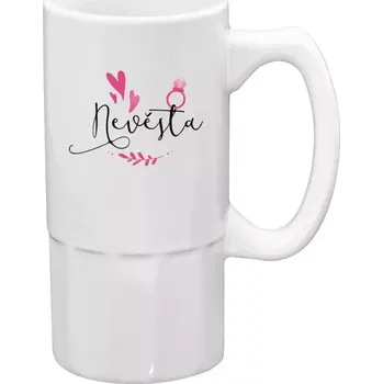 Sklenice Půllitr bílý vysoký Nevěsta - srdíčka a lístečky