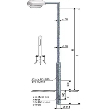Venkovní osvětlení KOOPERATIVA Stožár KLL 5-114/76/60 ŽZ sadový, bezpaticový, třístupňový 12100-00033