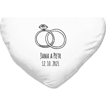 Polštář Polštář srdce 40x35 cm Prsteny se jmény