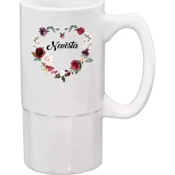 Sklenice Půllitr bílý vysoký Nevěsta - květinové srdce