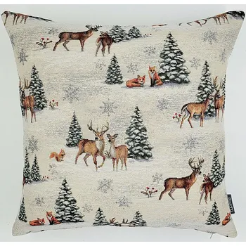 Dekorativní polštářek BYTEMA Vánoční gobelínový povlak ZVÍŘÁTKA U STROMU 45 x 45 cm