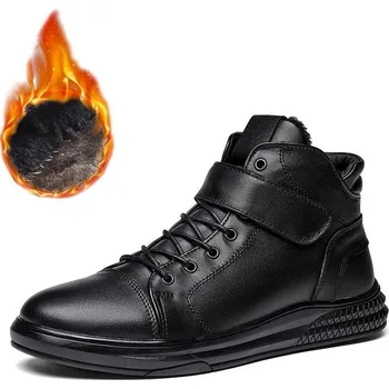 Pánská zimní obuv Zimní kožené boty pánské se šněrováním, páskem a kožíškem Barva: Grafitová, Velikost: 44