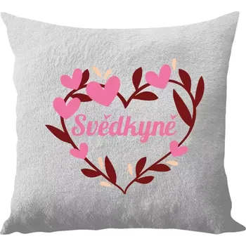 Polštář Polštář bílý 40x40 cm - dlouhý chlup Svědkyně - se srdíčky