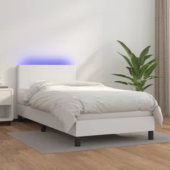 Postel vidaXL Box spring postel s matrací a LED 100x200 cm umělá kůže [3134090] Barva: Bílá