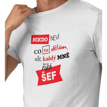 Pánské triko bílé - Nikdo neví, co tu dělám, ale každý mně říká šéf 3XL