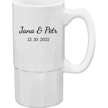 Sklenice Půllitr bílý vysoký Jména a datum písmo 2