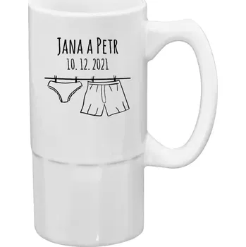 Sklenice Půllitr na svatbu nebo rozlučku - Spodní prádlo se jmény - 500 ml