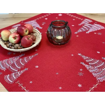 ubrus BYTEMA Vyšívaný vánoční ubrus a šály STROMEČKY ČERVENÉ 40 x 85 cm