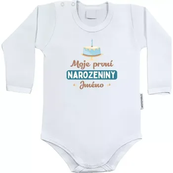 Kojenecký body Dětské body s dlouhým rukávem Moje první narozeniny s dortem (modrý)
