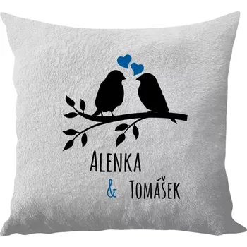 Polštář Polštář bílý 40x40 cm - dlouhý chlup Ptáčci na větvi - vlastní jména