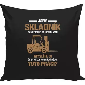 Polštář Polštář černý 40x40 cm Samozřejmě, že jsem blázen - skladník