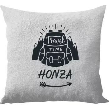 Polštář Polštář bílý 40x40 cm - dlouhý chlup Travel time se jménem