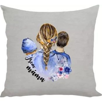 Polštář Polštář lněný 40x40 cm Jsem máma - chlapeček a kluk