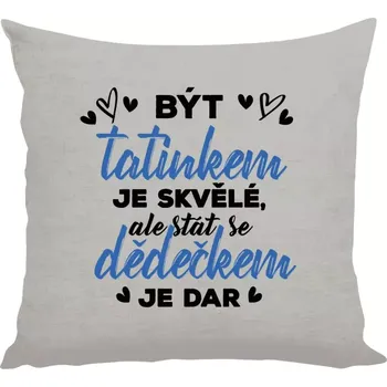 Polštář Polštář lněný 40x40 cm Stát se dědečkem je dar