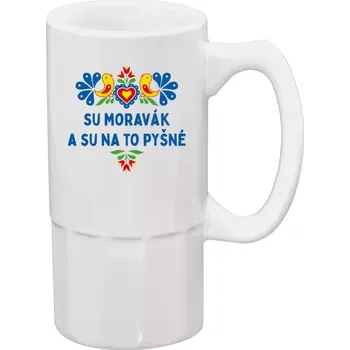 Sklenice Půllitr bílý vysoký Su Moravák a su na to pyšné.