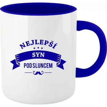 Hrnek pro syna - Nejlepší syn pod sluncem - tmavě modrý vnitřek a ucho 330 ml