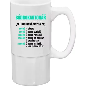 Sklenice Půllitr pro sádrokartonáře - Hodinová sazba - sádrokartonář - 500 ml
