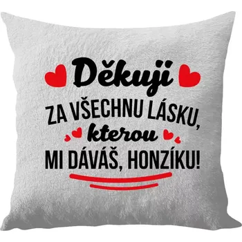 Polštář Polštář bílý 40x40 cm - dlouhý chlup Děkuju za všechnu lásku, kterou mi dáváš!