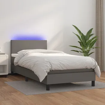 Postel vidaXL Box spring postel s matrací a LED 80 x 200 cm umělá kůže [3134073] Barva: Šedá
