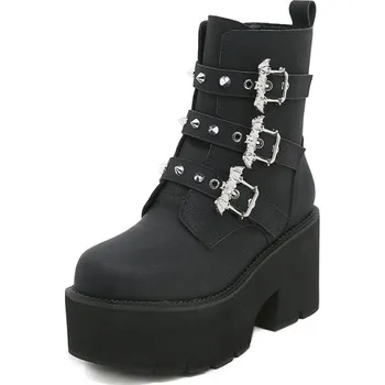 Dámské kozačky Masivní kotníkové boty dámské s přezkami GoodDayGirl Barva: Černá, Velikost: 37