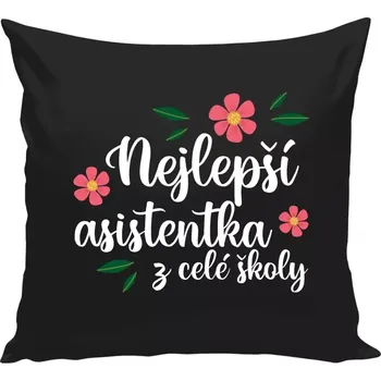 Polštář Polštář černý 40x40 cm Nejlepší asistentka z celé školy