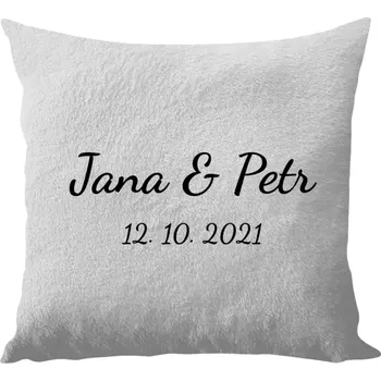 Polštář Polštář bílý 40x40 cm - dlouhý chlup Jména a datum písmo 2