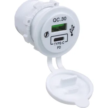 USB QC3.0 + USB-C 18W bílá zásuvka 12/24V
