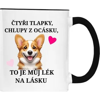 Hrnek malý barevný s potiskem Corgi - Chlupy