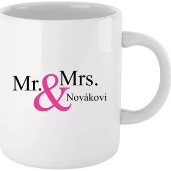 Hrnek pro páry - Mr. & Mrs. s vlastním příjmením - bílý 330 ml