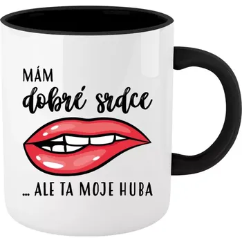Hrnek pro milovníky drzých hlášek - Mám dobré srdce, ale ta moje huba - černý vnitřek a ucho 330 ml
