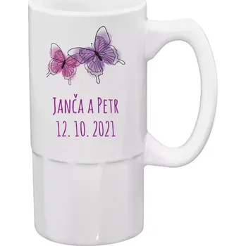 Sklenice Půllitr na svatbu nebo rozlučku - Motýlci se jmény - 500 ml