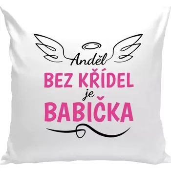 Polštář Polštář bílý 40x40 cm Anděl bez křídel - babička