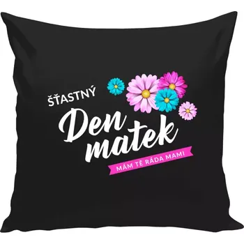 Polštář Polštář černý 40x40 cm Šťastný den matek - květiny