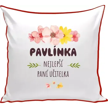 Polštář Polštář barevný 32x32 cm Nejlepší paní učitelka - růžové květy
