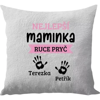 Polštář Polštář bílý 40x40 cm - dlouhý chlup Nejlepší maminka, ruce pryč - 2 děti