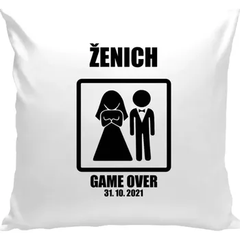 Polštář Polštář bílý 40x40 cm Game over - ženich s datem