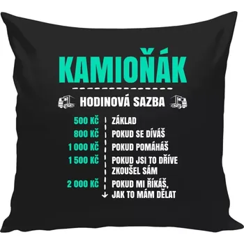 Polštář Polštář černý 40x40 cm Hodinová sazba - kamioňák