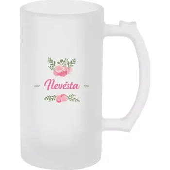 Sklenice Půllitr skleněný matný Nevěsta - růžové květiny