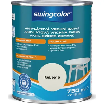barva na zeď Swingcolor Bílý email, bílý, polomatný, 750 ml 6171 750ML 9010