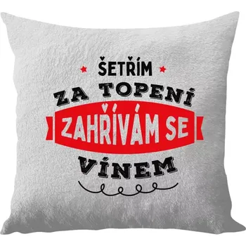Polštář Polštář bílý 40x40 cm - dlouhý chlup Zahřívám se vínem