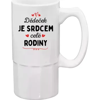 Sklenice Půllitr bílý vysoký Dědeček je srdcem celé rodiny