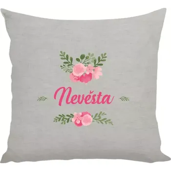 Polštář Polštář lněný 40x40 cm Nevěsta - růžové květiny