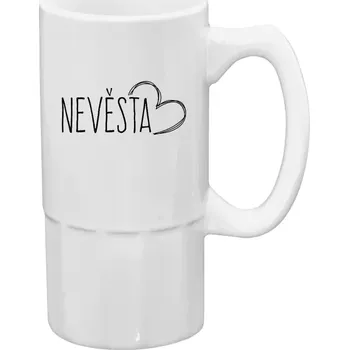 Sklenice Půllitr bílý vysoký Nevěsta - kreslené - srdce