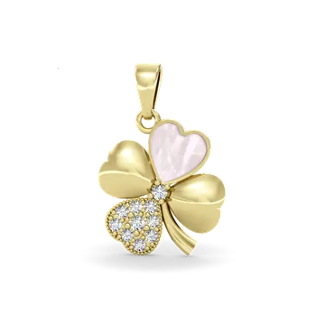 Přívěsek SOLUNA UNICA zlatý přívěsek se zirkony a růžovou ČTYŘLÍSTEK žluté zlato