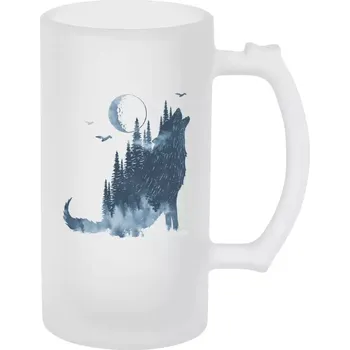 Sklenice Půllitr skleněný matný Vlk v mlze