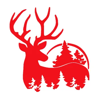 Samolepící dekorace SAMOLEPKA Jelen 011 levá s lesní krajinou (10 - červená) NA AUTO, NÁLEPKA, FÓLIE, POLEP, TUNING, VLASTNÍ TEXT, TISK, AUTOSAMOLEPKY.cz, POLEPY, OBRÁZEK, LOGO, SAMOLEPKY