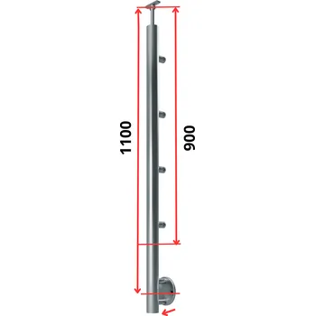 Zábradlí Hahn Steel Konfigurátor - nerezový sloupek Ø42,4mm - 4 x výplň Ø12mm, AISI 304 - brus, boční kotvení Typ držáku madla: Model 0718.242 - kulaté madlo ⌀42,4mm, Výška sloupku - nad podlahou: 900mm, Parametry sloupku pod úrovní podlahy: 60*200mm